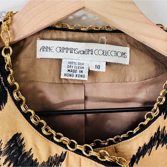Vintage Silk Mix Animal Print Block Blazer With Gold Chain Detail Size 10 - Picture 8 of 8